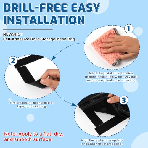 NewShot Self-Adhesive Boat Storage Mesh Bag with Backup Hook&Loop, 11"x7.5"/15.5"x10.5" Adhesive Backing Reflective PVC Universal Boat Caddy Organizer Mesh Bag,Boat Storage Net for Gloves, Tools, Tackle, Gear - Image 5