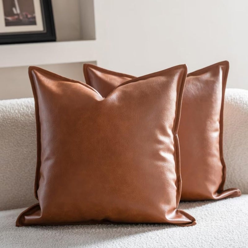 Neelvin Faux Leather Decorative Throw Pillow Covers Modern Solid 18x18 inch Set of 2 Pillowcase Cushion Case for Bed Sofa Couch - Image 1