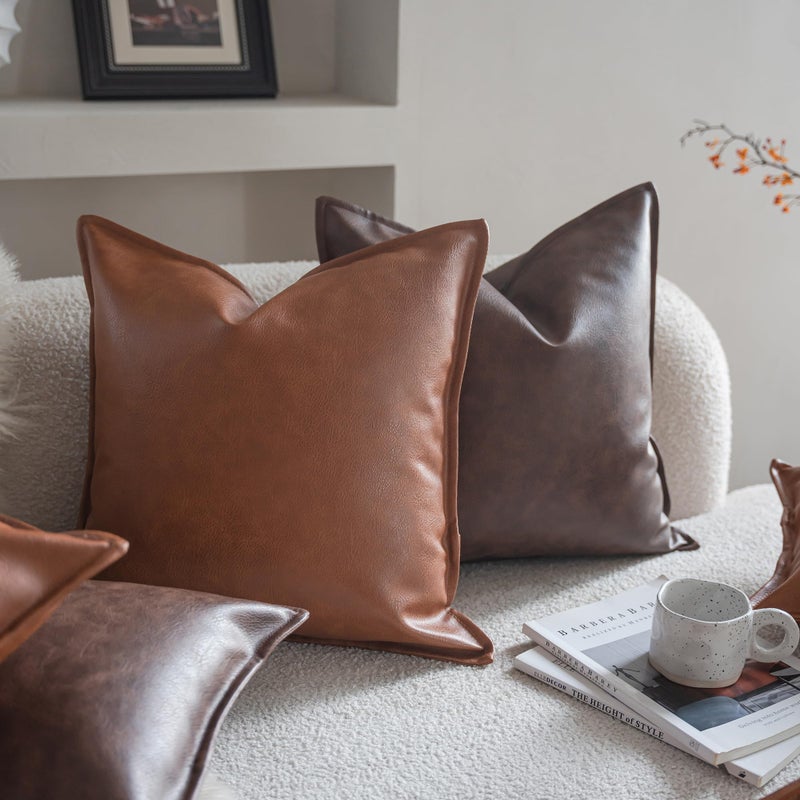 Neelvin Faux Leather Decorative Throw Pillow Covers Modern Solid 18x18 inch Set of 2 Pillowcase Cushion Case for Bed Sofa Couch - Image 3