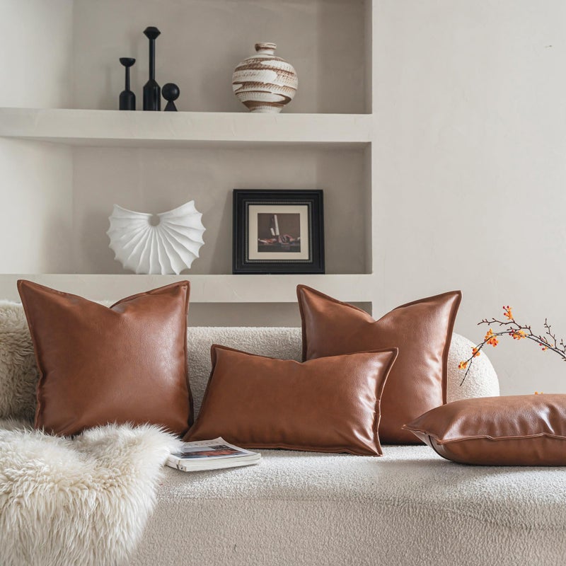 Neelvin Faux Leather Decorative Throw Pillow Covers Modern Solid 18x18 inch Set of 2 Pillowcase Cushion Case for Bed Sofa Couch - Image 5