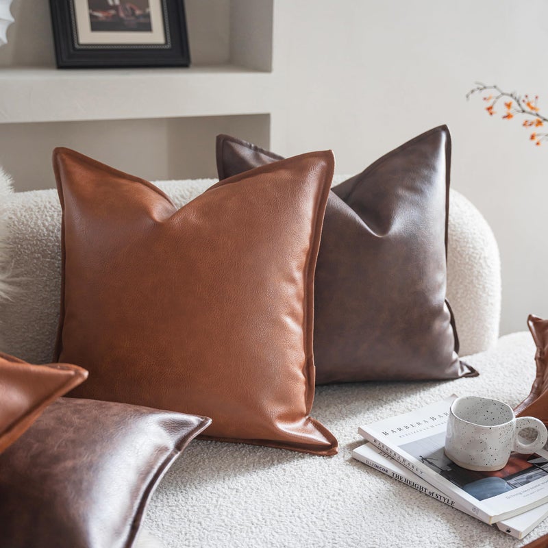 Neelvin Faux Leather Decorative Throw Pillow Covers Modern Solid 18x18 inch Set of 2 Pillowcase Cushion Case for Bed Sofa Couch - Image 4