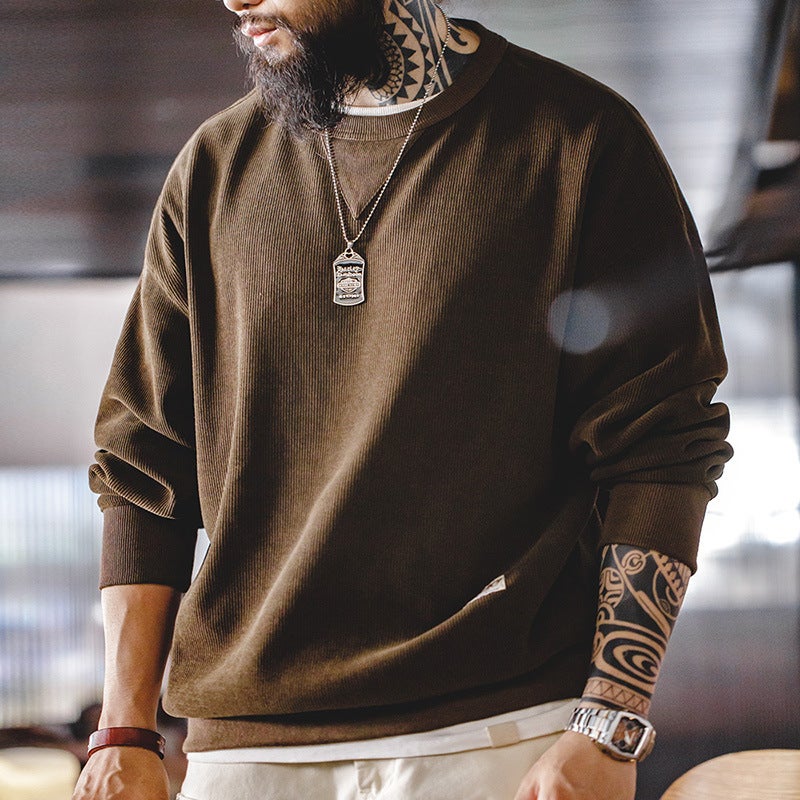 Madden Tooling American Style Retro Heavy-Weight Chenille Sweatshirt Round Neck Basic Anti-Wrinkle Base Long-Sleeved T-Shirt Men'S Autumn - Image 2