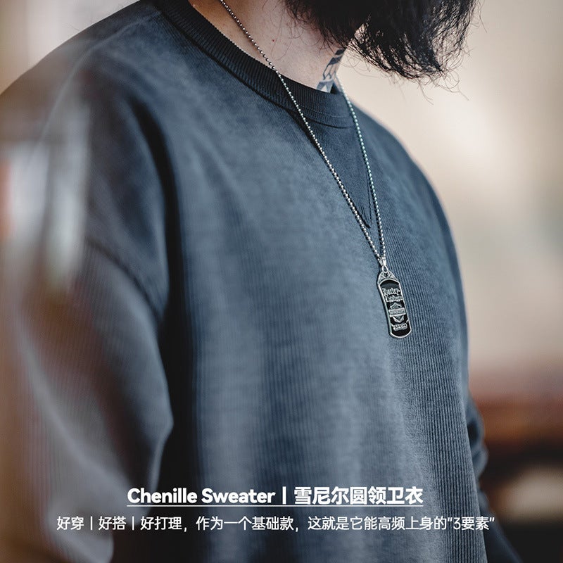 Madden Tooling American Style Retro Heavy-Weight Chenille Sweatshirt Round Neck Basic Anti-Wrinkle Base Long-Sleeved T-Shirt Men'S Autumn - Image 4