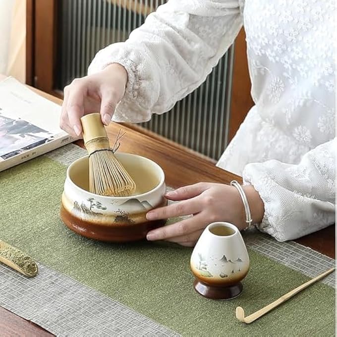 MostNow Matcha Whisk Set 4Pcs Japanese Tea Set With Bowl Holder Bamboo Whisk And Scoop Ceramic Kit For Tea Lovers Landscape - Image 5