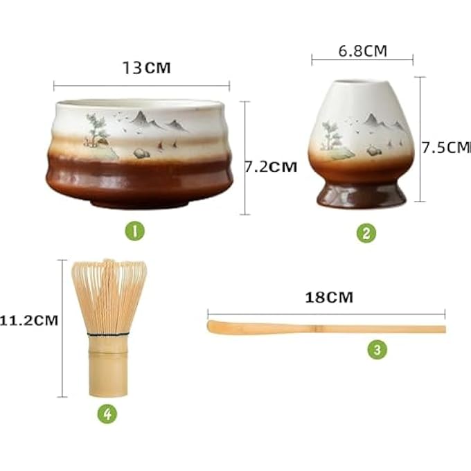 MostNow Matcha Whisk Set 4Pcs Japanese Tea Set With Bowl Holder Bamboo Whisk And Scoop Ceramic Kit For Tea Lovers Landscape - Image 3