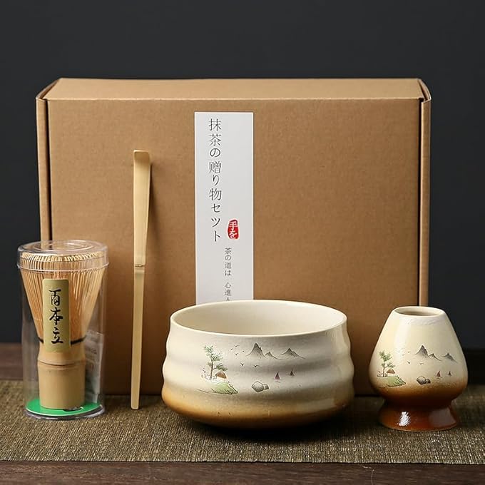 MostNow Matcha Whisk Set 4Pcs Japanese Tea Set With Bowl Holder Bamboo Whisk And Scoop Ceramic Kit For Tea Lovers Landscape - Image 2