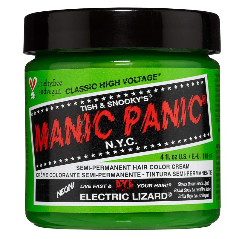 Manic Panic مانيك بانك كلاسيك كهربائي سحلية لون شعر شبه دائم - صبغة شعر خضراء نيون ساطعة للنساء والرجال تدوم من 4-6 أسابيع - نباتية، خالية من الأمونيا وخالية من القسوة - إنشاء ومزج درجات مخصصة (4 أونصات)