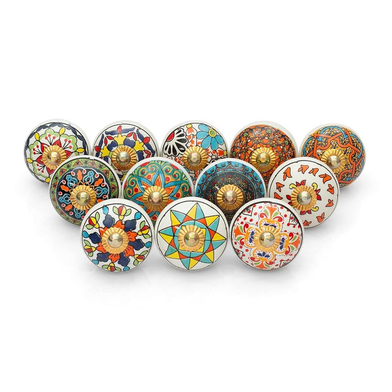 Craft Trade Door Knobs for Drawers Ceramic Vintage Assorted Colourful Pottery Drawer Handle Door Knobs and Pulls for Kitchen Cabinets Wardrobe and Cupboards Pack of 20 - Image 1