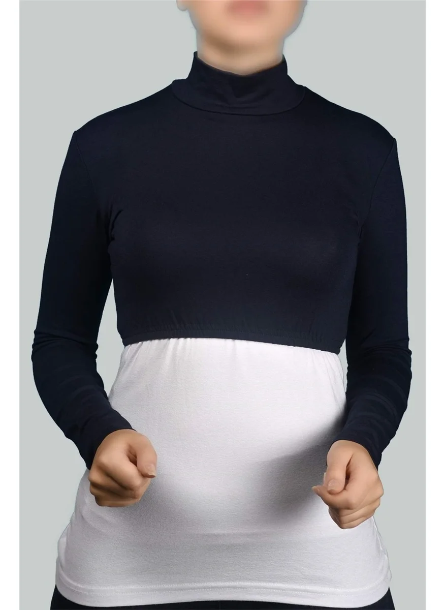Altobeh Al-Tobeh Long Sleeve Turtleneck Turtleneck Lycra Combed Cotton Women's Half Body - Navy Blue