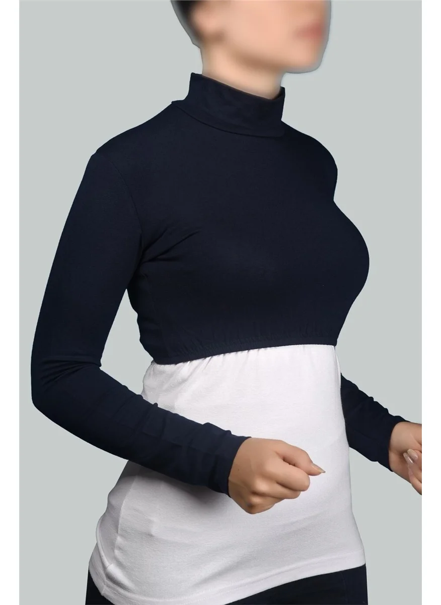 Altobeh Al-Tobeh Long Sleeve Turtleneck Turtleneck Lycra Combed Cotton Women's Half Body - Navy Blue