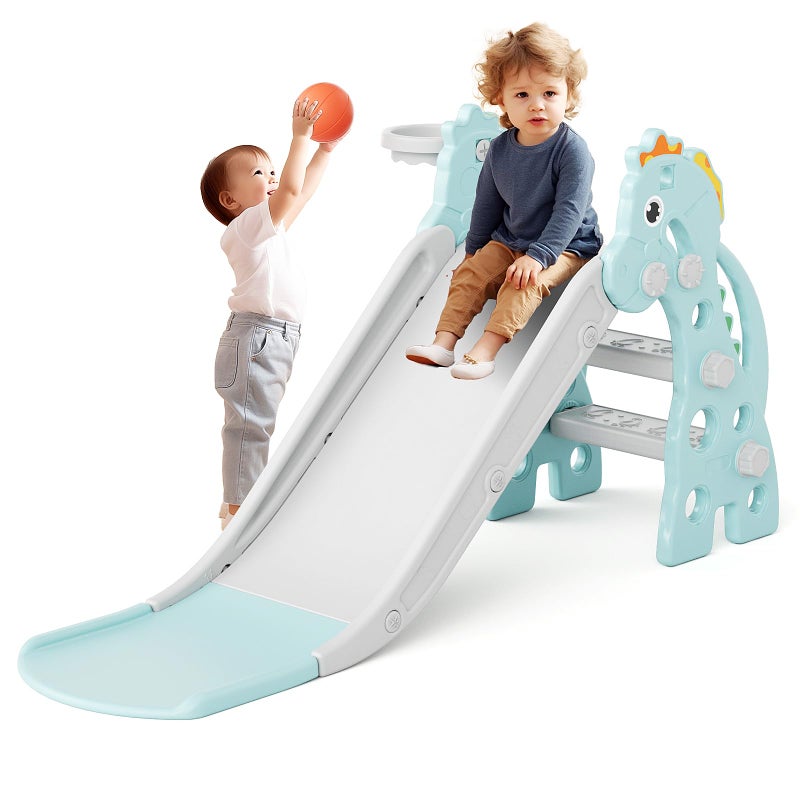 67i Toddler Slide for Indoor Outdoor Play with Basketball Hoop AntiSlip Steps 468in Baby Climber Green - Image 2