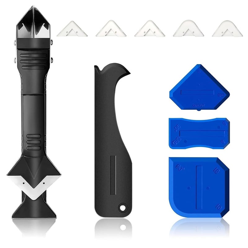 TecoKart ® 10 in 1 Caulking Tool Set, Multifunctional Silicone Caulk Tool with 5 Replaceable Pads, Two-Mode Scrapers, Ideal for Kitchen Tools, Bathroom Tiles, Windows, and All Sealing Projects - Image 1
