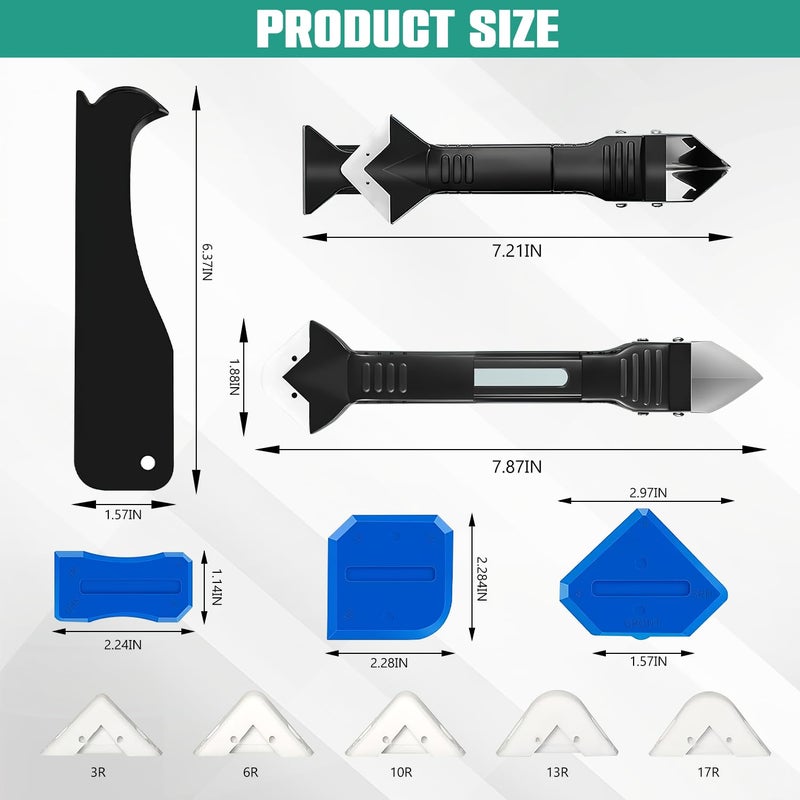 TecoKart ® 10 in 1 Caulking Tool Set, Multifunctional Silicone Caulk Tool with 5 Replaceable Pads, Two-Mode Scrapers, Ideal for Kitchen Tools, Bathroom Tiles, Windows, and All Sealing Projects - Image 2
