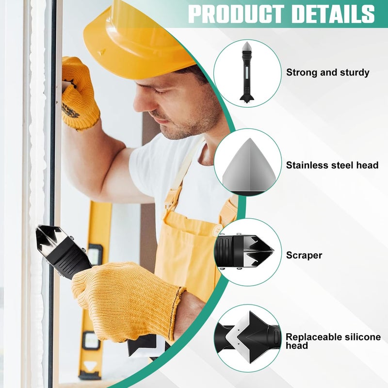 TecoKart ® 10 in 1 Caulking Tool Set, Multifunctional Silicone Caulk Tool with 5 Replaceable Pads, Two-Mode Scrapers, Ideal for Kitchen Tools, Bathroom Tiles, Windows, and All Sealing Projects - Image 3