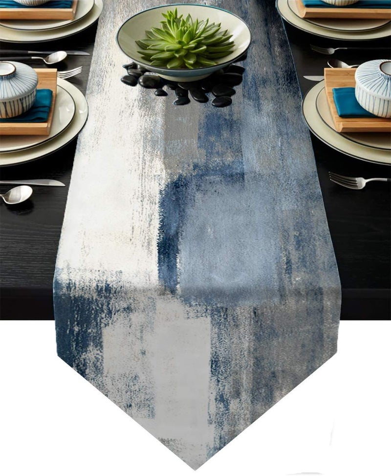 Blue and Grey Table RunnerBlue Abstract Modern Art Burlap Table Runners for Table Dresser Runner Farmhouse Style for Dinner Party Holidays Home Decoration Blue and Grey 13x 71
