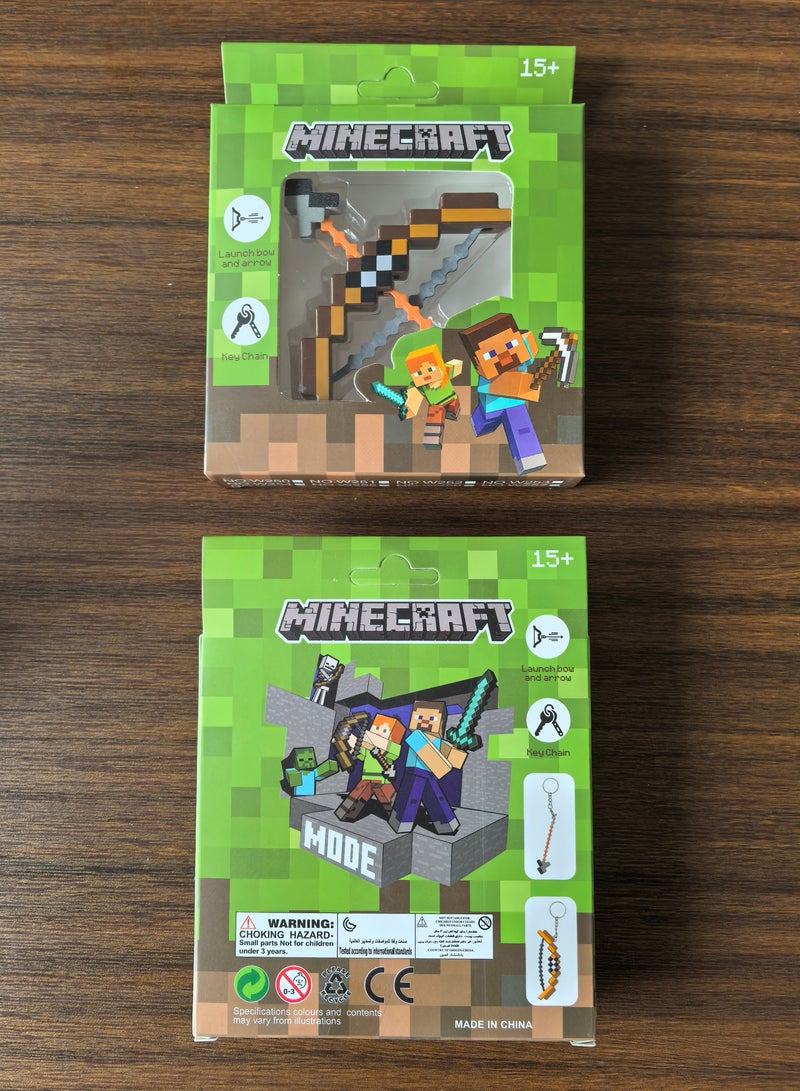 ماين كرافت سلاح القوس والسهم من لعبة Minecraft بلاستيك بني ساحر قوس وسهم بيكسل زينة سلسلة مفاتيح - Image 3