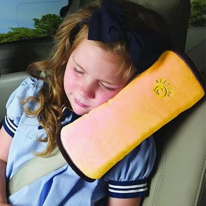 Safe-O-Kid 1 Seat Belt Mounted Pillow/Neck Support Pillow, Seat Strap Cushion for Kids, Toddlers- Pack of 1, Yellow - Image 1