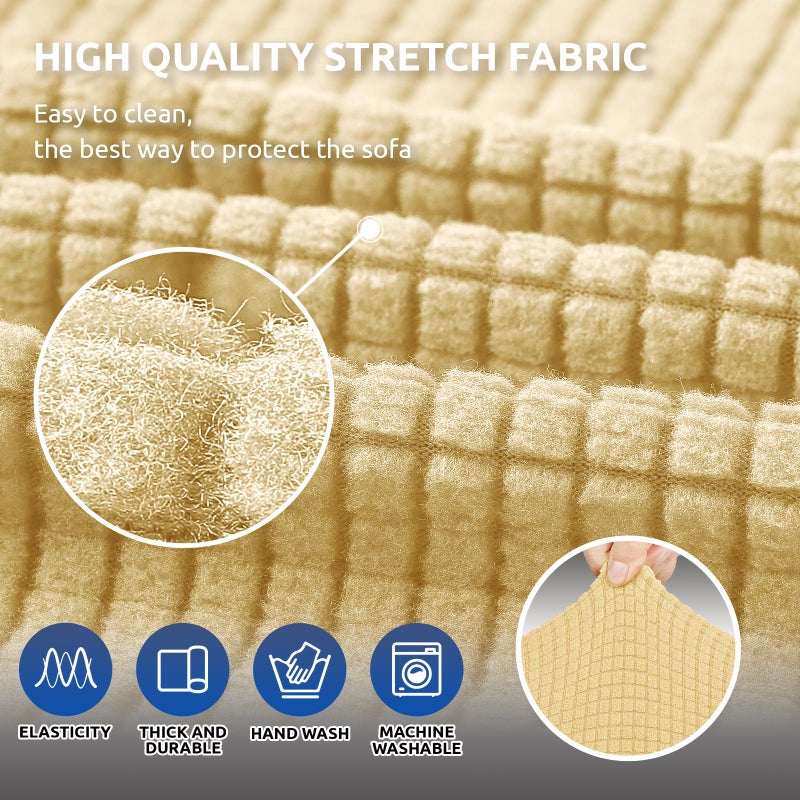 KEKUOU Stretch Sofa Cover Slipcover ï¼ŒCouch Covers for 3 Cushion Couch Sofa pet Friendly (78"-94") Furniture Protector Sofa with Elastic Bottom for Kids,Dog, Jacquard Small Checked(Large,Champagne) - Image 5