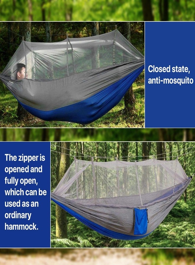 HACER Portable Outdoor Camping Hammock with Mosquito Net & Carabiner Nylon Windproof Hanging Swing for Hiking Backpacking - Blue & Gray - Image 5