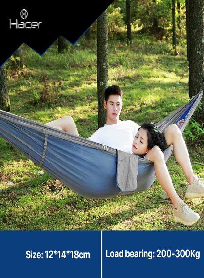 HACER Portable Outdoor Camping Hammock with Mosquito Net & Carabiner Nylon Windproof Hanging Swing for Hiking Backpacking - Blue & Gray - Image 4