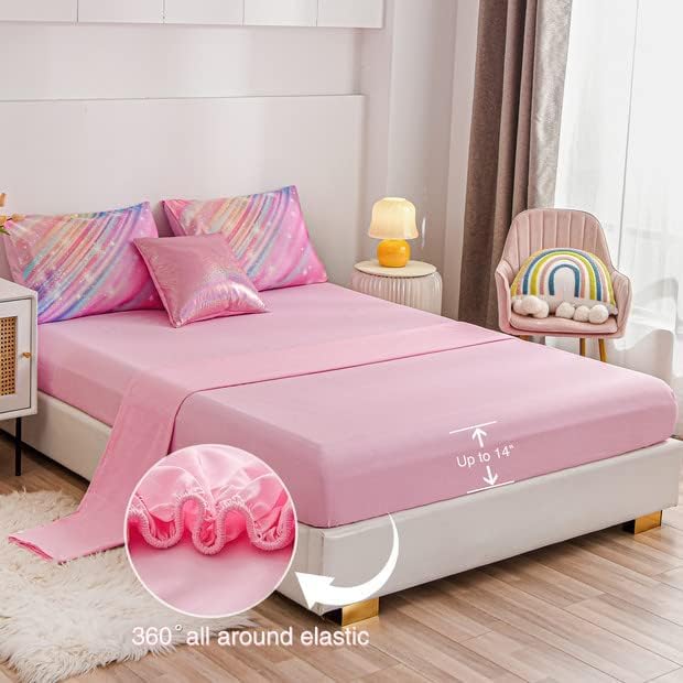 Btargot Btargot Super Soft 6 Pieces Gradient Star Ring Comforter Set  Colorful Glitter Rainbow Star Pattern Bedding Set for Boys Girls Teens  Full Pink  - Image 4