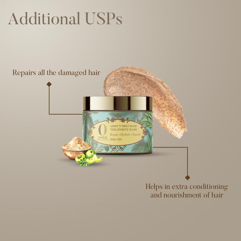 Ohria Ayurveda Amrut Beej Hair Treatment Mask  With Coconut Butter Banana Extract  Amla  Repairs Hydrates  Nourishes  Safe for All Hair Types  200ml - Image 2