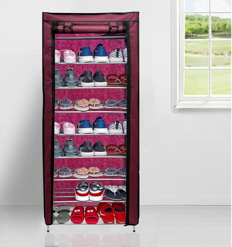 SANAMSTORE رف معدني 9 طبقات من SANAMSTORE لحذاء وملابس وكتب مع غطاء للمنزل يحتاج إلى تجميع DIY محروق سم - Image 1