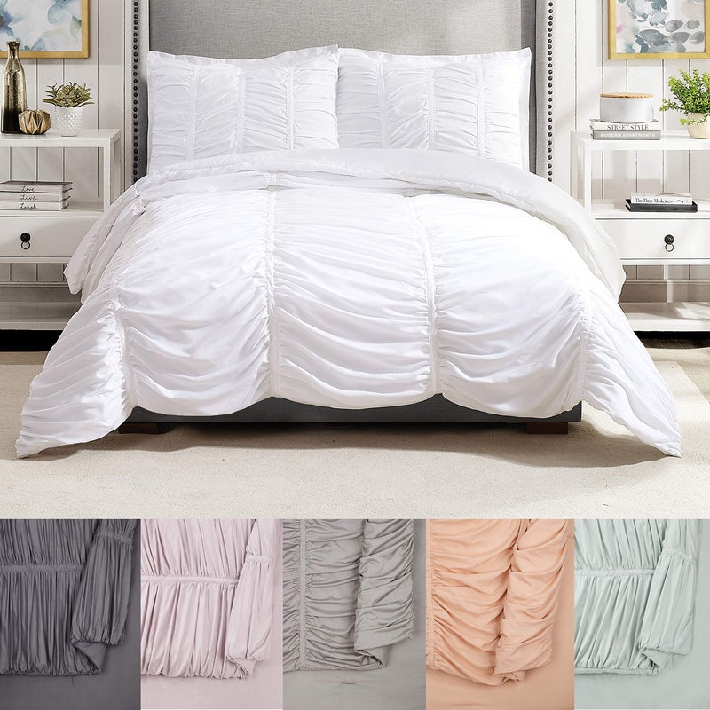 MODERN HEIRLOOM Emily Texture White 2Piece Comforter Set Ruched All Seasons Bedding Machine Washable  TwinTwin XL Size