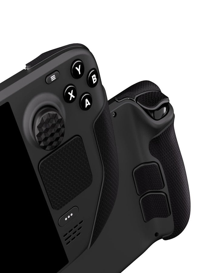 PlayVital Professional Textured Soft Rubber Pads Handle Grips for Steam Deck LCD & OLED, Trackpads Skin Grip Enhancement Back Button Protective Stickers Set with Thumb Caps - Honeycomb Textured Black - Image 1