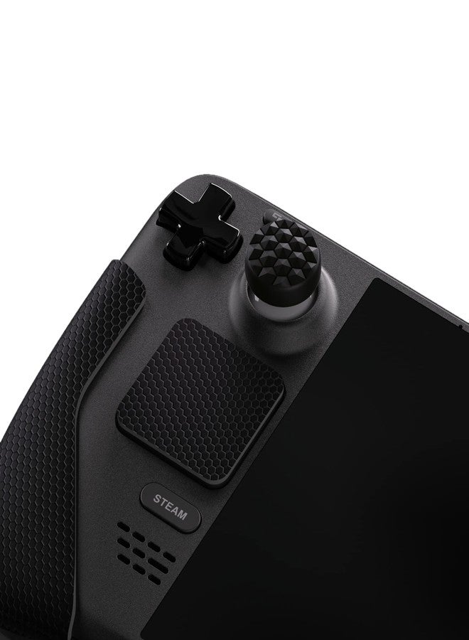 PlayVital Professional Textured Soft Rubber Pads Handle Grips for Steam Deck LCD & OLED, Trackpads Skin Grip Enhancement Back Button Protective Stickers Set with Thumb Caps - Honeycomb Textured Black - Image 4