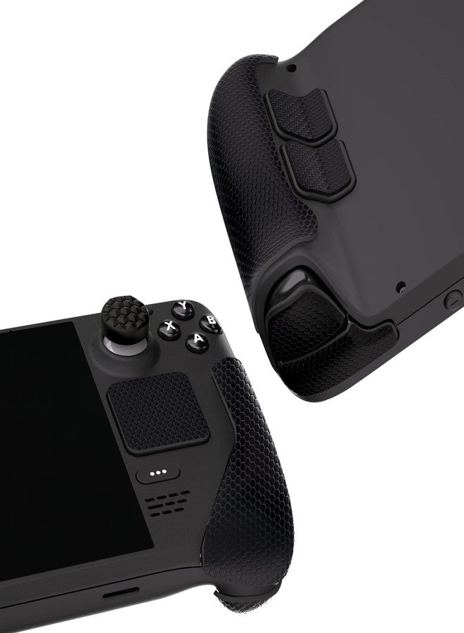 PlayVital Professional Textured Soft Rubber Pads Handle Grips for Steam Deck LCD & OLED, Trackpads Skin Grip Enhancement Back Button Protective Stickers Set with Thumb Caps - Honeycomb Textured Black - Image 3