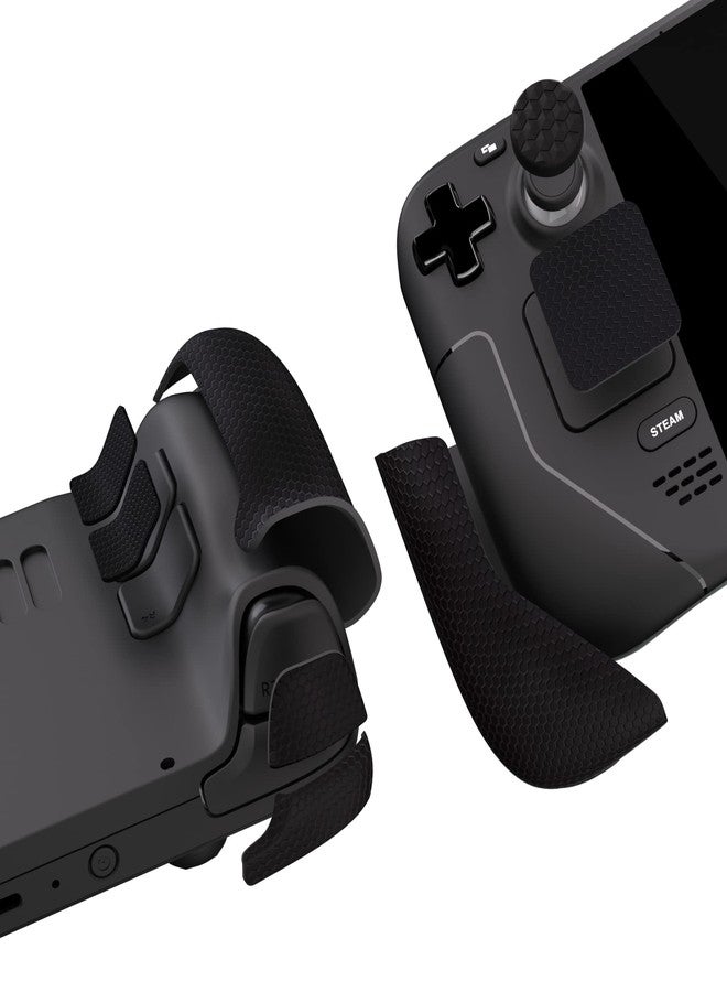 PlayVital Professional Textured Soft Rubber Pads Handle Grips for Steam Deck LCD & OLED, Trackpads Skin Grip Enhancement Back Button Protective Stickers Set with Thumb Caps - Honeycomb Textured Black - Image 5
