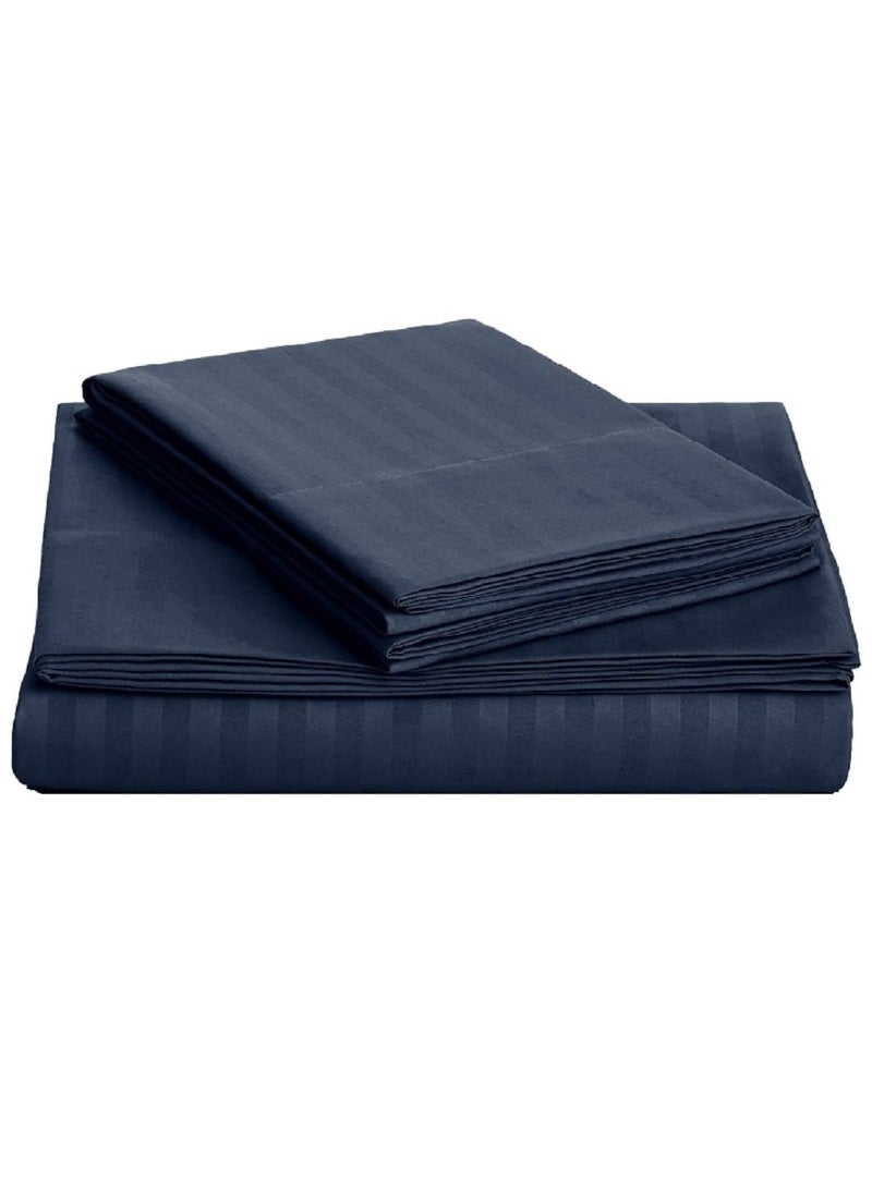 Blueberry King Size Stripe Bed Sheet Set 100% Cotton Premium Quality 200x200+20cm  - Image 1