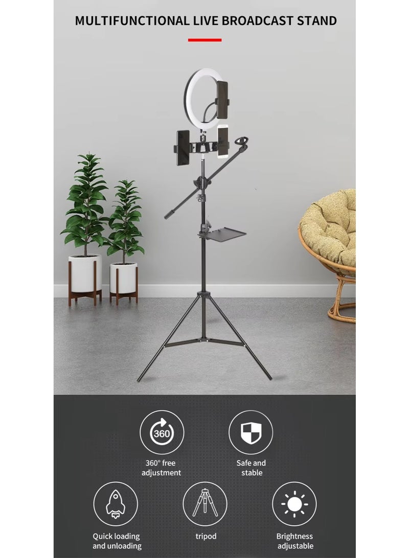 والالا حامل ميكروفون أرضي قابل للتعديل الارتفاع مع ضوء ملء دائري USB وحامل هاتف وصينية تخزين - Image 3