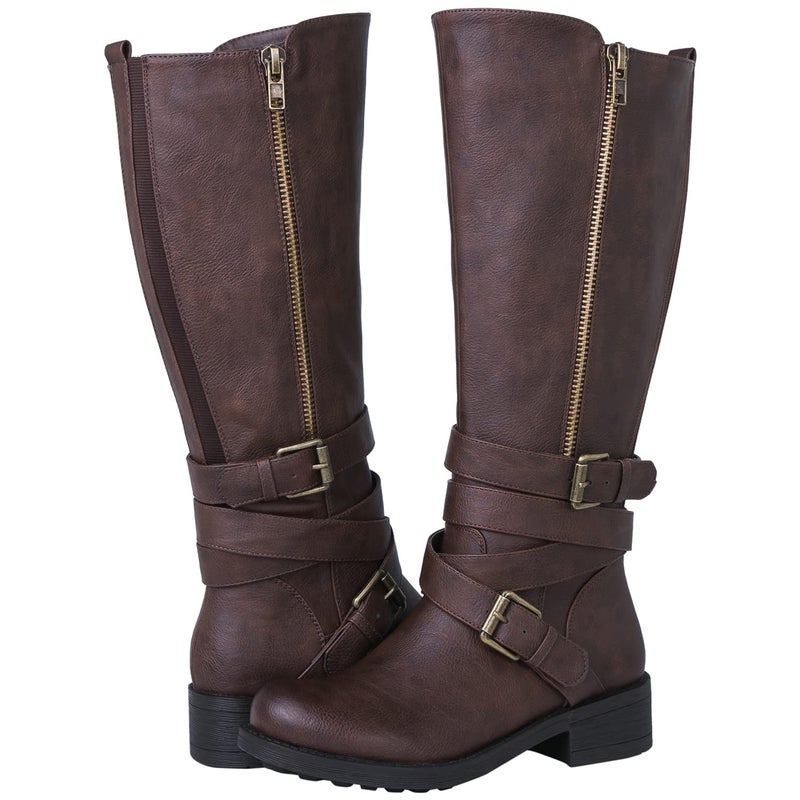 GLOBALWIN Women's Brown Knee High Boots Comfortable Fashion Riding Boots For Women Low Heel 9M - Image 1