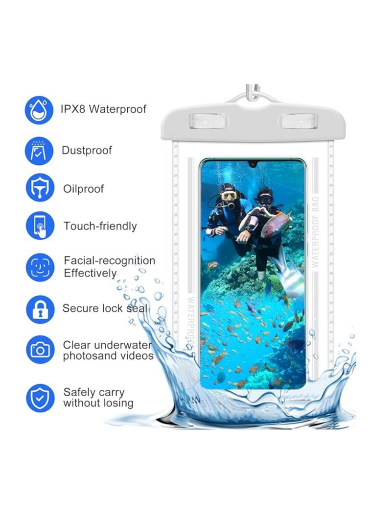 2-Pack Waterproof Phone Case 30M Underwater Waterproof Phone Pouch for Large Phones up to 7.2''，Waterproof Cell Phone Case Fit Compatible with iPhone 16/15/14/13 Series，Samsung Galaxy (White)D7-2  - Image 2