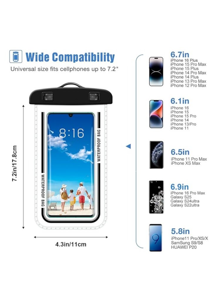 2-Pack Waterproof Phone Case 30M Underwater Waterproof Phone Pouch for Large Phones up to 7.2''，Waterproof Cell Phone Case Fit Compatible with iPhone 16/15/14/13 Series，Samsung Galaxy (White)D7-2  - Image 3