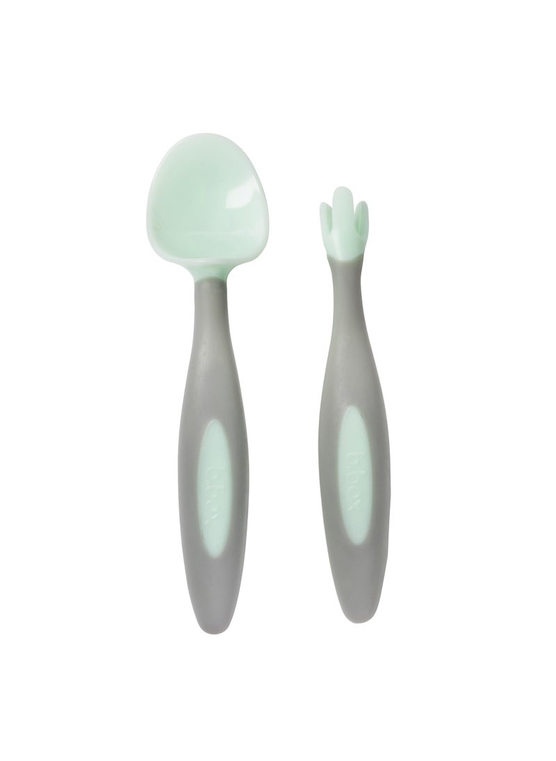 b.box bbox Toddler Cutlery Set  Patented FLORK Flower Fork  EasyGrip Spoon with Travel Case BPAFree Dishwasher Safe Designed by Occupational Therapists Ages 9M Pistachio 