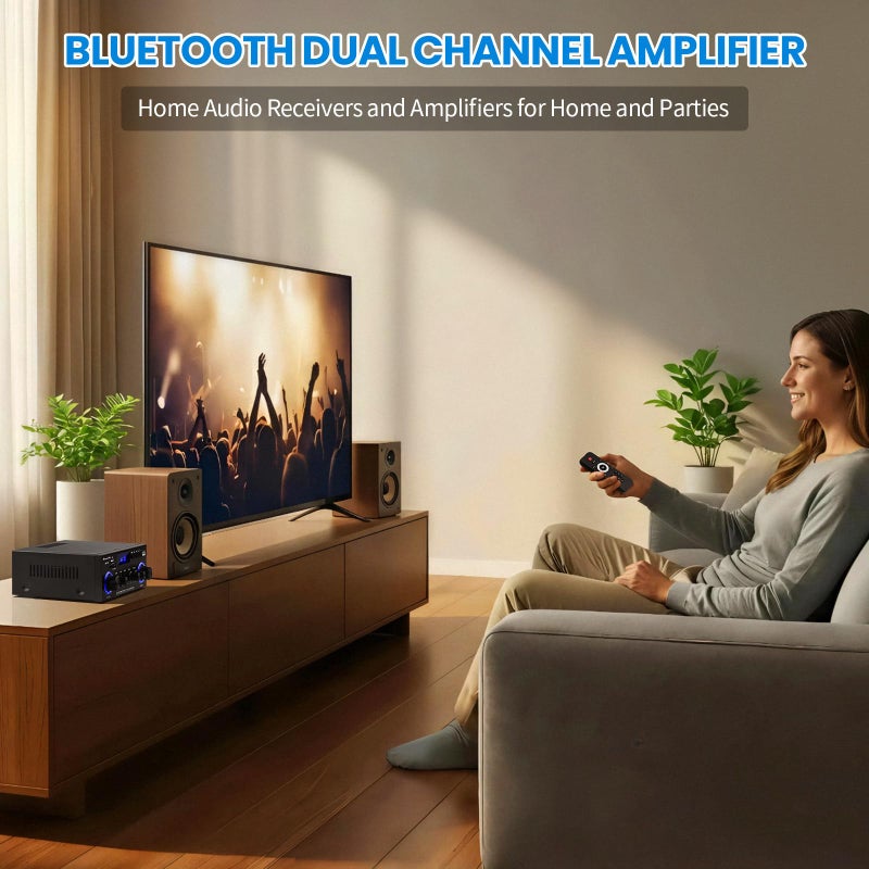 Beffkkip Amp10 Amplifier Home Audio,400W Power Amplifier 2 Channel Stereo Receiver with Bluetooth 5.0,Active Subwoofer Output, FM Radio, USB/SD/AUX, MIC, Remote Control for Home Theater - Image 4