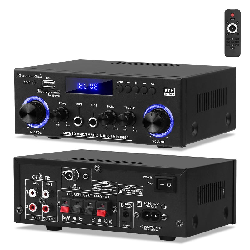 Beffkkip Amp10 Amplifier Home Audio,400W Power Amplifier 2 Channel Stereo Receiver with Bluetooth 5.0,Active Subwoofer Output, FM Radio, USB/SD/AUX, MIC, Remote Control for Home Theater - Image 1