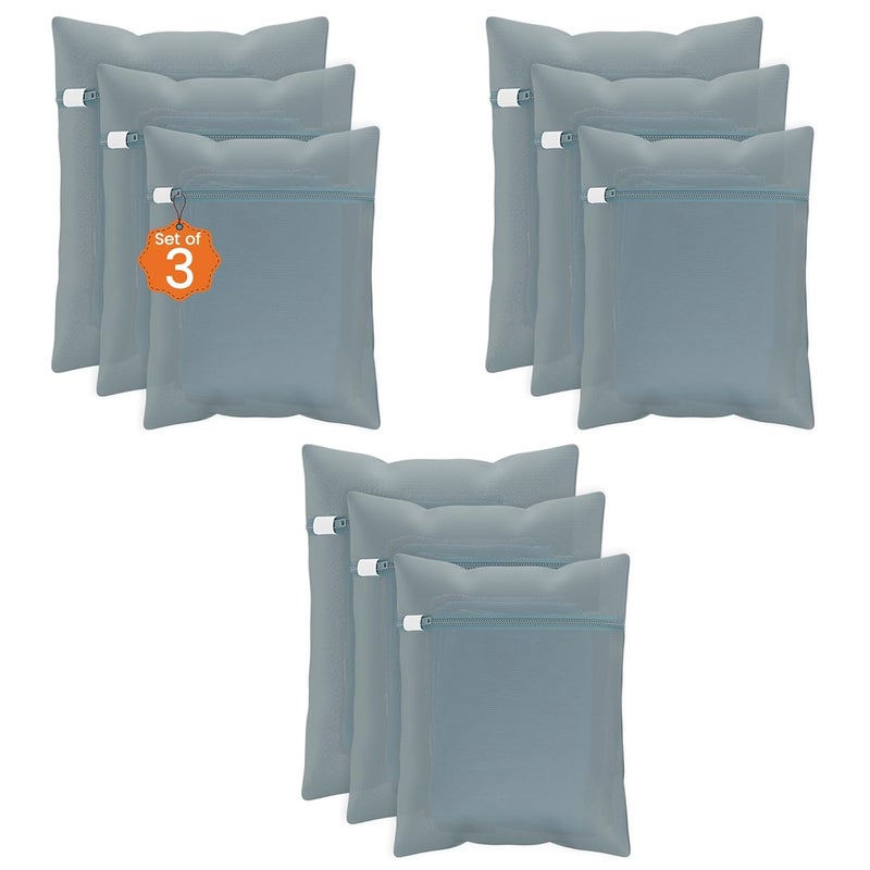 Kuber Industries Set of 9 Polyester Mesh Laundry Bag with Zip Reusable Washing Bags for Washing Machine Ideal for Delicate Fabrics Lingerie Shoes Protection YZ2GRY Plain Grey - Image 1