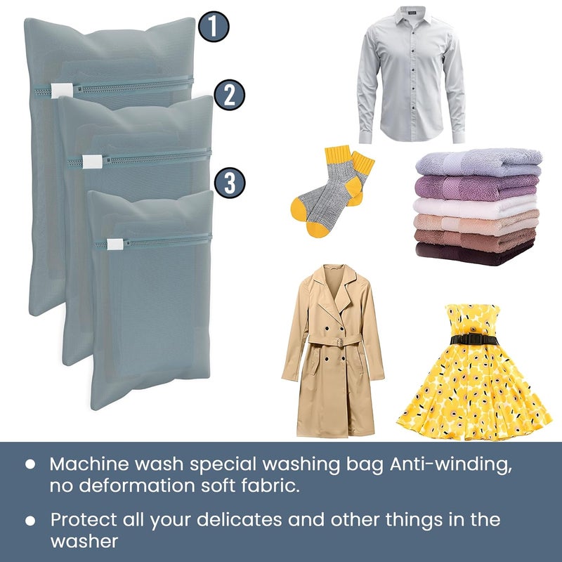 Kuber Industries Set of 9 Polyester Mesh Laundry Bag with Zip Reusable Washing Bags for Washing Machine Ideal for Delicate Fabrics Lingerie Shoes Protection YZ2GRY Plain Grey - Image 5