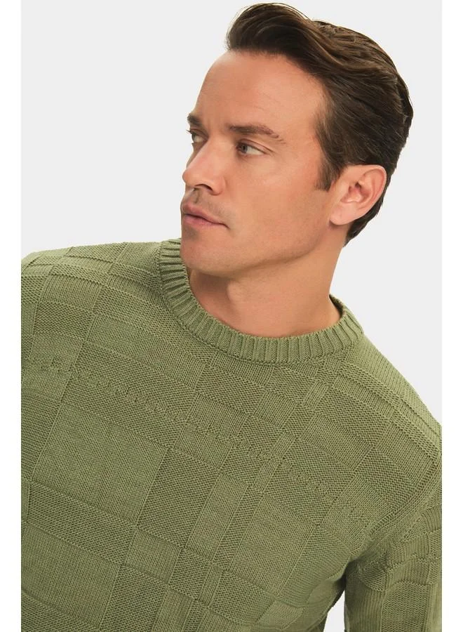 JUNE June Men Regular Fit Crew Neck Patterned Knitwear Sweater Green