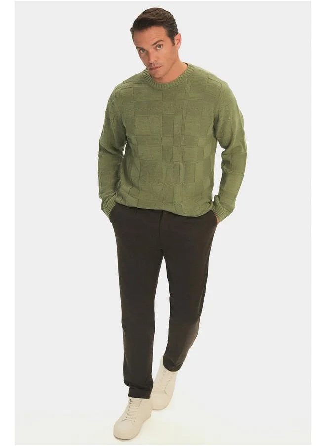 جون June Men Regular Fit Crew Neck Patterned Knitwear Sweater Green