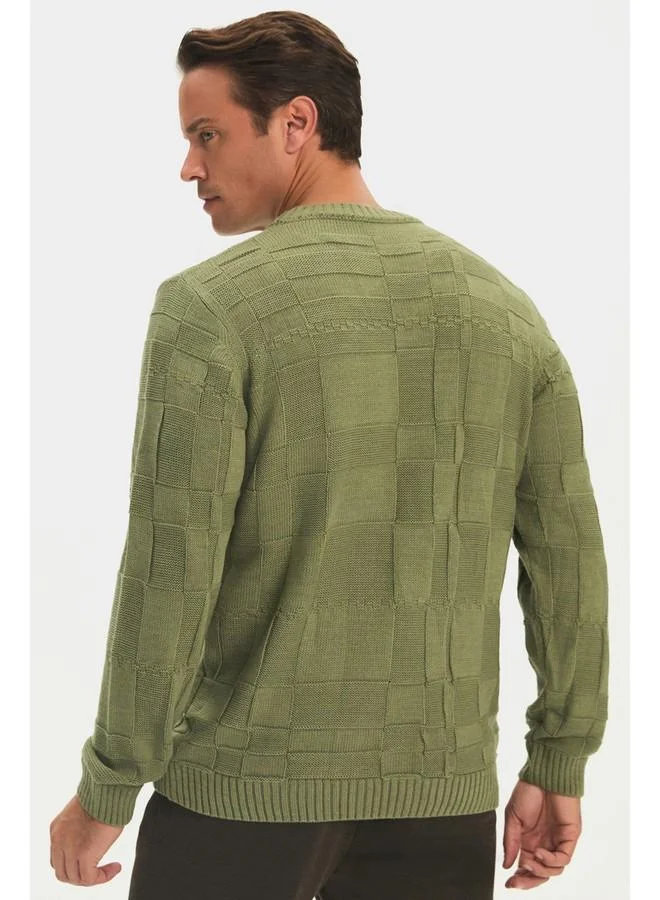 JUNE June Men Regular Fit Crew Neck Patterned Knitwear Sweater Green