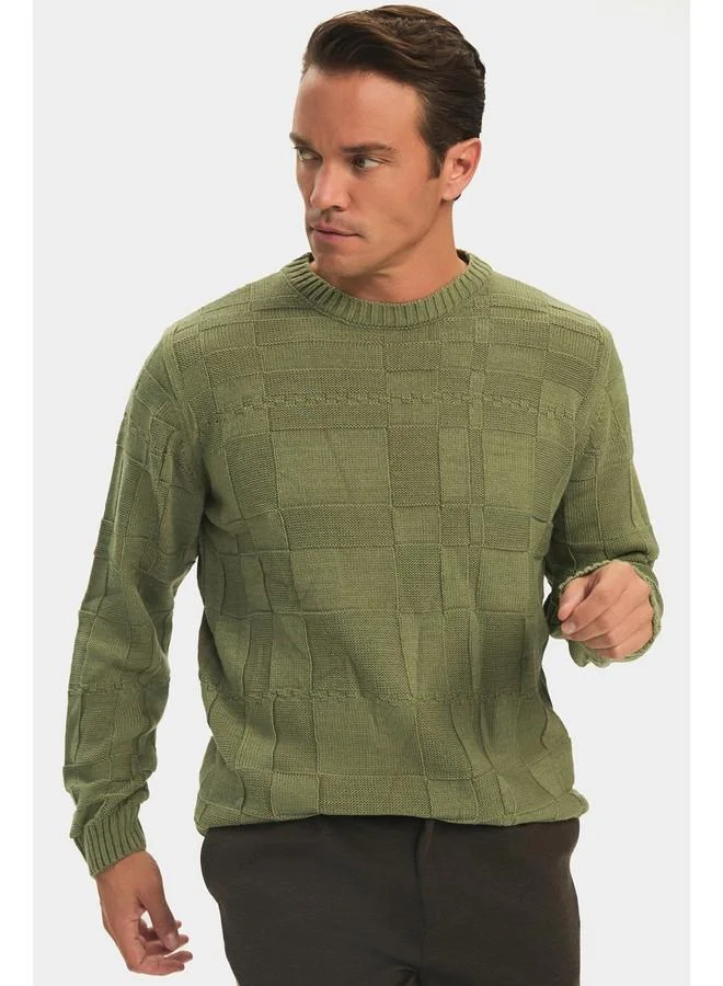 JUNE June Men Regular Fit Crew Neck Patterned Knitwear Sweater Green