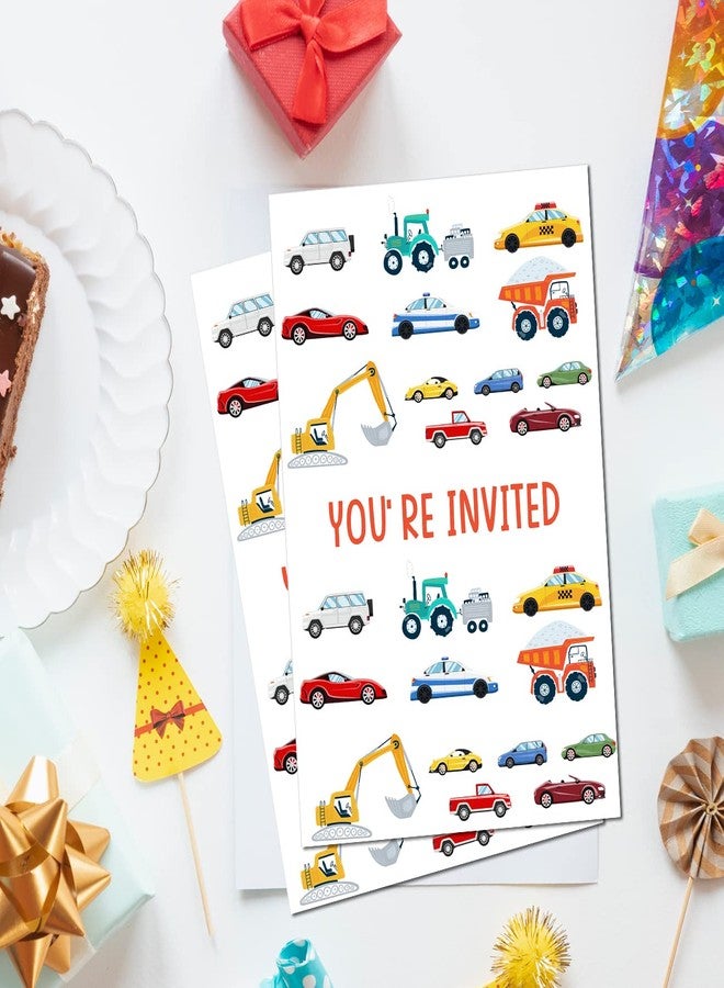Soiceu Cute Transportation Birthday Invitations with Envelopes Set of 20 Cars Truck Vehicle Birthday Party Invites for Boys Girls - Image 3
