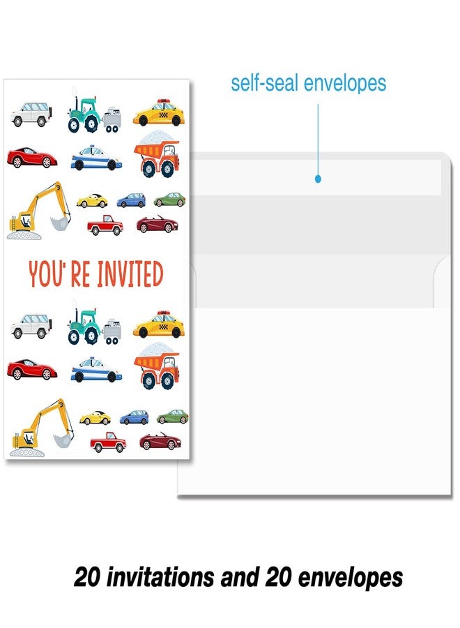 Soiceu Cute Transportation Birthday Invitations with Envelopes Set of 20 Cars Truck Vehicle Birthday Party Invites for Boys Girls - Image 5