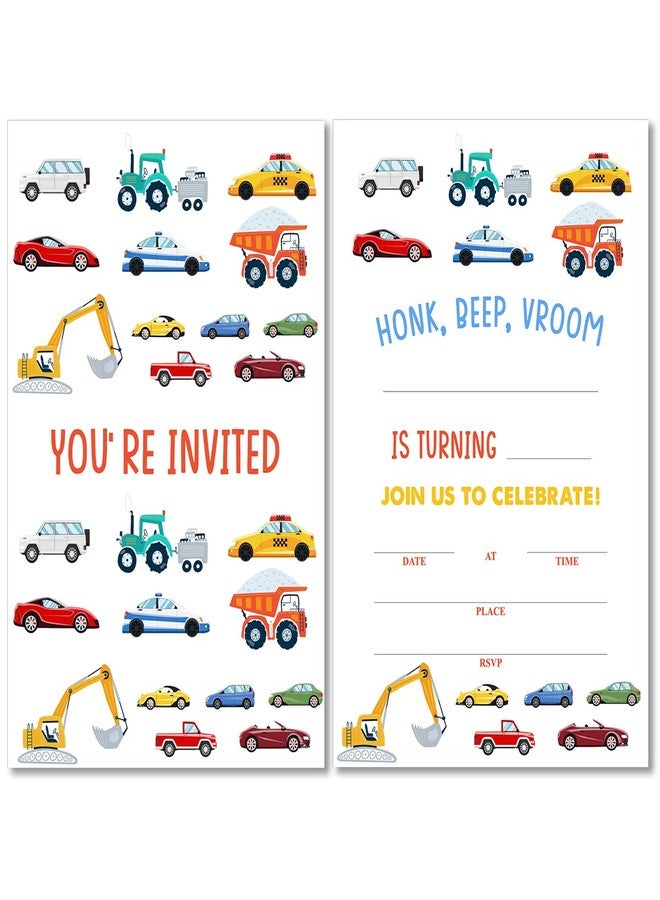Soiceu Cute Transportation Birthday Invitations with Envelopes Set of 20 Cars Truck Vehicle Birthday Party Invites for Boys Girls - Image 1