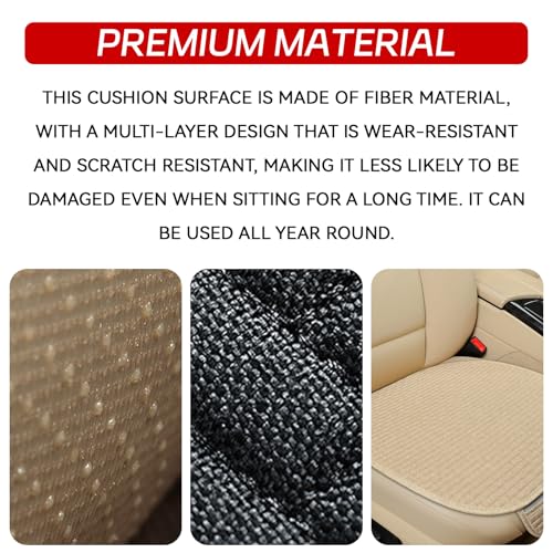 HHZL 2PCS Car Seat Cushion Covers, Car Seat Cover Pad Front Bottom Protector Mat with Storage Pocket, Breathable Comfortable Auto Front Cushion Pad Mat for Most Vehicle and Office Accessories(Beige) - Image 3